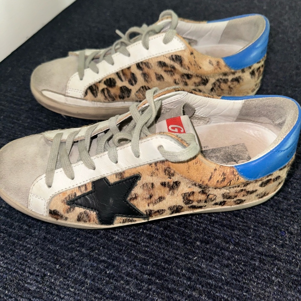 Golden Goose superstars size 36 leopard, blue. Black and white- great shape